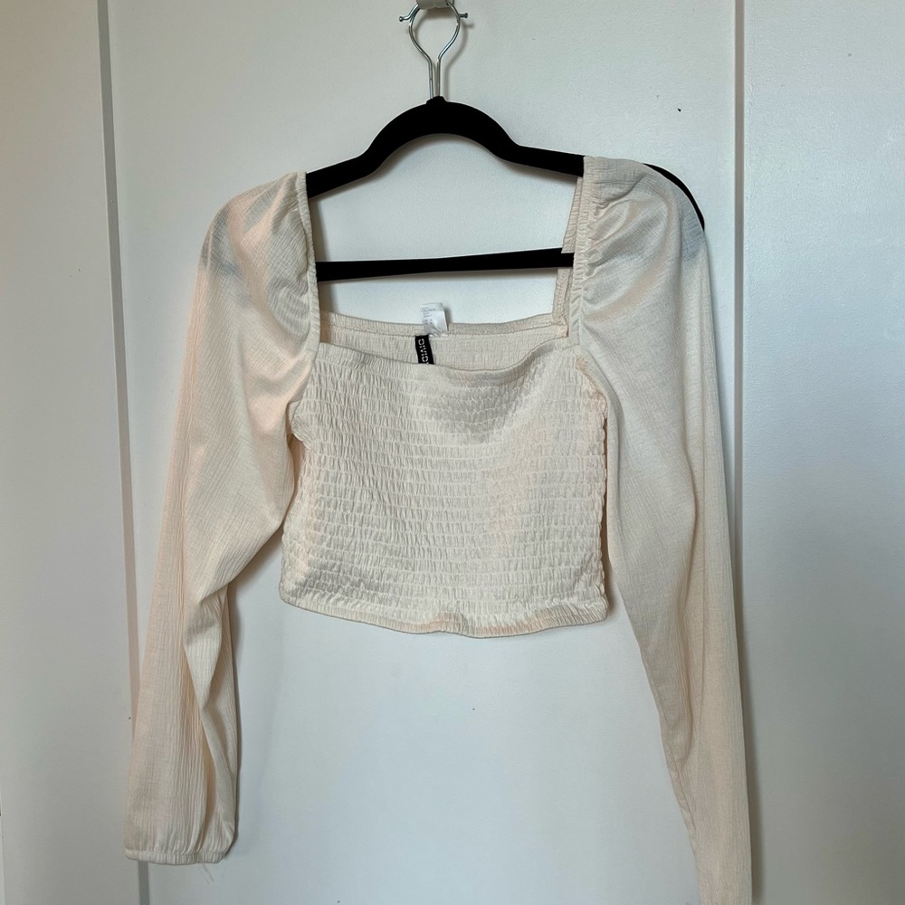 Cream long sleeve crop top